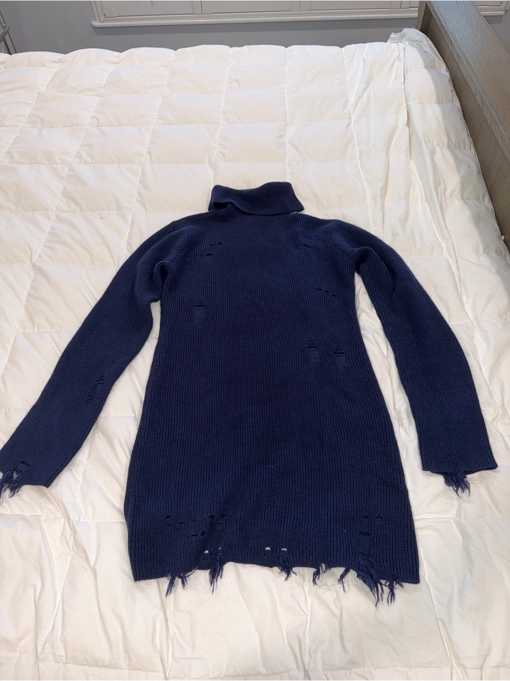 Lovers + Friends Distressed Navy Ribbed Turtleneck Sweater